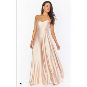 Show Me Your Mumu Faith Maxi Satin Gown Champagne Luxe Medium NWOT Adjustable